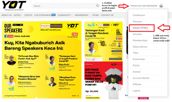 kolom yoters - step nulis di website young on top